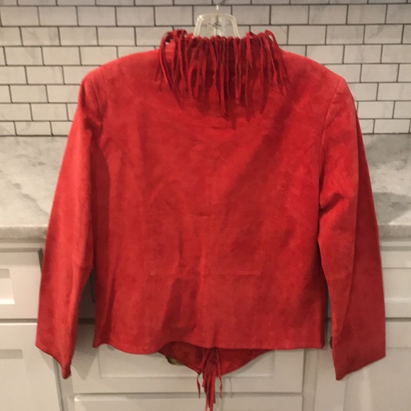 VTG Dialogue Western Jacket Womens XS Red Leather Fringe Braided Southwestern - Picture 6 of 10